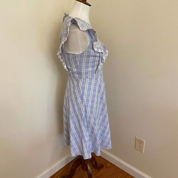 Draper James Linen Blend Embroidered Eyelet Blue Pinafore Ruffle Dress Size 2 - Picture 3 of 5